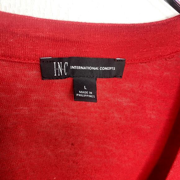 INC International Concepts Red Linen V-Neck Lace Up Sleeveless Tank Top Sz Large - Picture 4 of 8